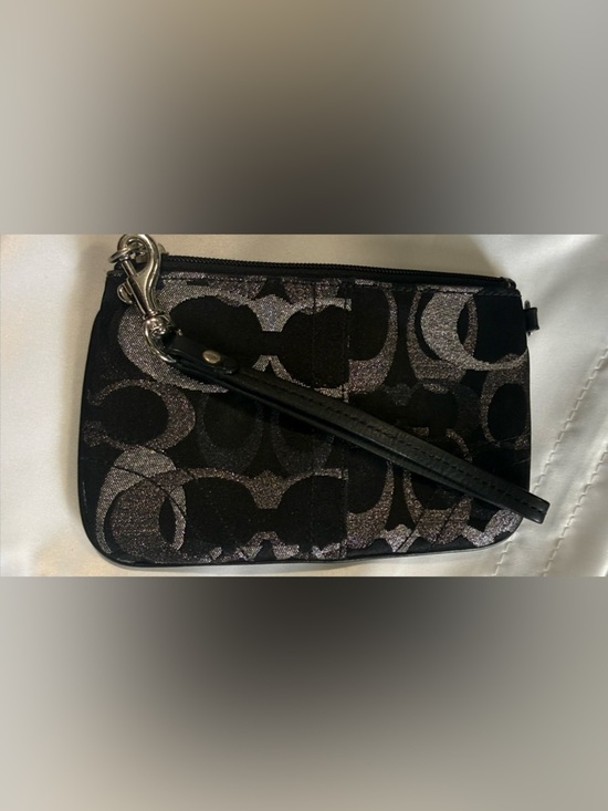 Coach Handbags - Coach Black & Silver Signature Wristlet